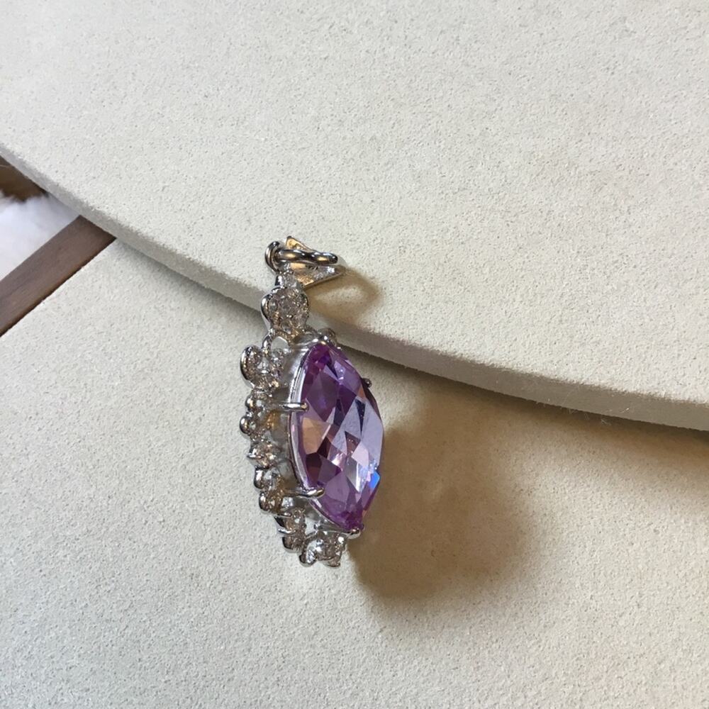 Sterling Silver Purple Crystal Statement Pendant - Picture 12 of 12